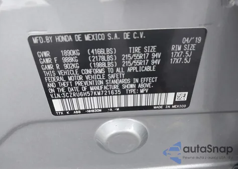 2019 Honda Hr-V Ex из США, поврежденный, VIN 3CZRU6H57KM721635